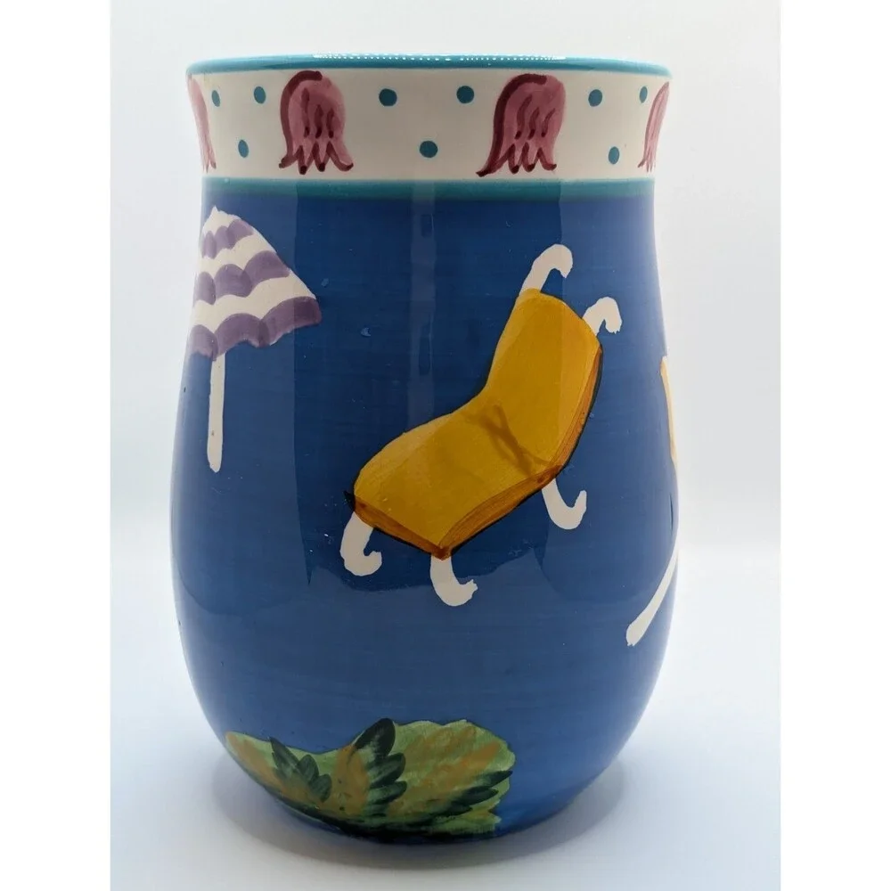 Saparna Ceramics Blue Seaside Ocean Beach Style Colorful Vase Coastal Cottage